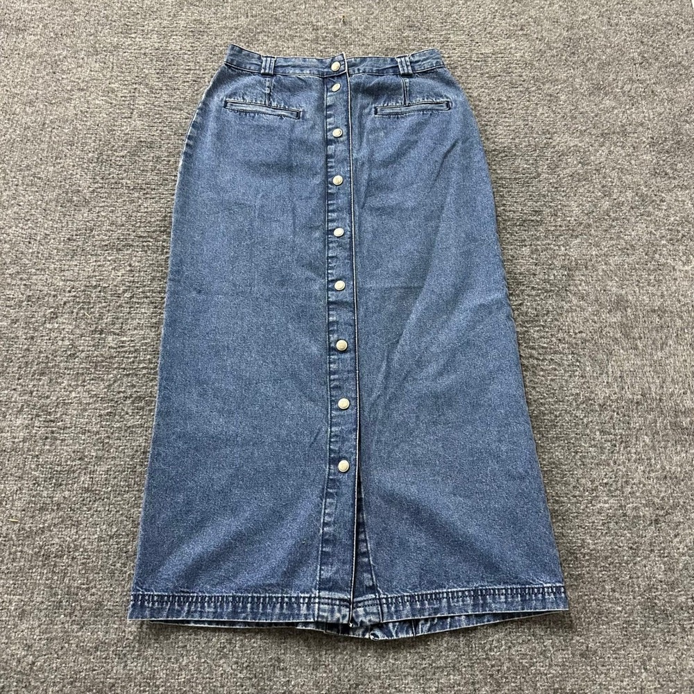 Tommy Jeans Denim Skirt Womens Size 6 Blue Maxi Button Front Vintage 90s Cotton